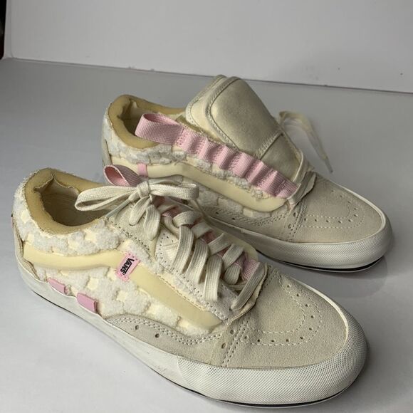 Vans Chenille Check Old Skool Cap beige/pink suede lace-up sneakers NWOB - Picture 4 of 12